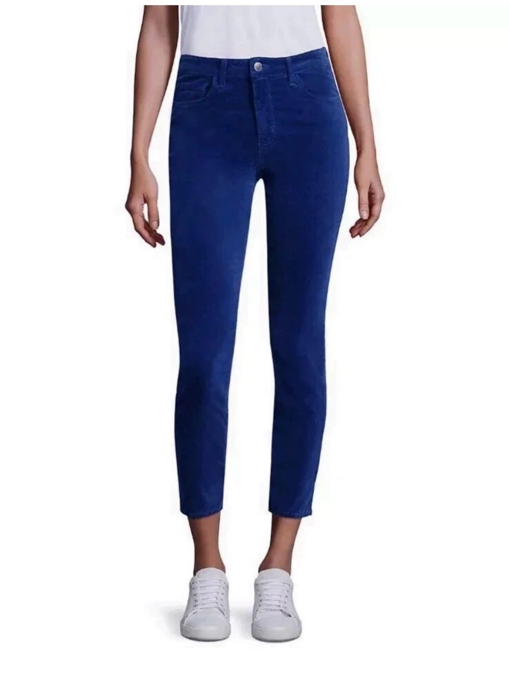 L'AGENCE Margot Womens 25 High Rise Skinny Crop Velvet Jeans Royal Blue